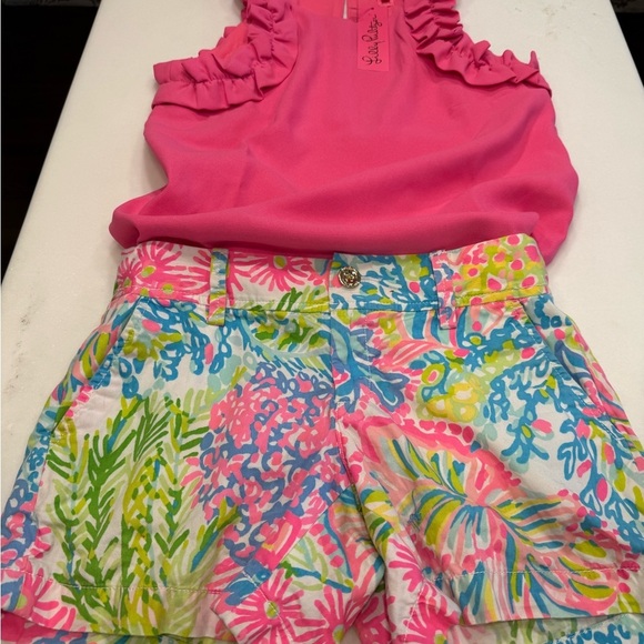 Lilly Pulitzer Women’s Outfit Callahan Shorts Sz 2 & Pink Ruffle Top XXS - Picture 15 of 15